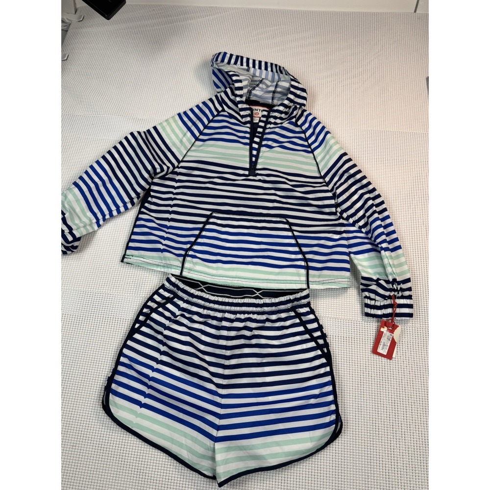 Hunter for Target Kids 2PC Hoodie and Shorts Set Striped Blue Large 10-12